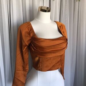 Copper Satin Long Sleeve Top